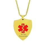 LiFashion DNR Medical ID Necklace for Men & Women,Engraved Medic Alert Shield Tag ID Pendant Caduceus Necklaces for Adults Teens Health Alerts Monitoring Systems with Med Wallet Card