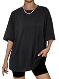 Trendy Queen Womens Oversized Summer T Shirts Fashion Workout Plus Size Tops Short Sleeve Beach Vacation Gym Clothes 2025 Black M