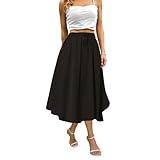 Abaadlw Maxi Skirts for Women with Pockets Long Midi Length Casual Skirt for Beach Party Holiday Solid Black