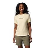Columbia Womens Rolling Bend Graphic Short Sleeve, Lemon Wash/Scripted Brand, Medium