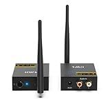 1Mii 2.4Ghz Wireless Audio Transmitter Receiver for TV, 320ft Long Range 20ms Low Delay HiFi Audio, Wireless Adapter Kit for Subwoofer/Powered Speaker/Stereo/Soundbar, RCA(3.5mm AUX) Out/Input