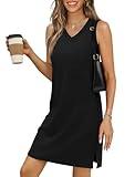 BKRIVE V-Neck Summer Casual Beach Mini Dress for Women 2025 Vacation Women's Sleeveless Sundress with Split Black