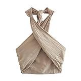 Archicolor French Minimalist Halter Suspender Shirt Women Tops Multicolor Fashion Sexy Summer Blouse Blusas Mujer De Moda 2024 Shirt (US, Alpha, Small, Regular, Regular, Khaki)