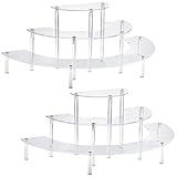 2PACKS Acrylic Display Risers, 3 Tier Clear Cupcake Stand Risers, Perfume Stand Organizer, Half Moon Dessert Stand, HENABLE Shelf Risers for Display Stands for Food, Amiibo Funko POP Figure (2half