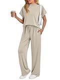 AUTOMET Womens 2 Two Piece Lounge Set 2025 Summer Outfits Clothes Vacation Beach Spring Fashion Short Sleeve Pants Matching Loungewear Travel Airport Resort Wear Sweatsuit Sweat Suit