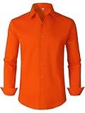 Mens Orange Dress Shirt Long Sleeve Shirts Slim fit Men Button up Big and Tall Down Untucked Casual Fashion Tuxedo Fitted Wrinkle Free Business Bright Pumpkin Orange XXL