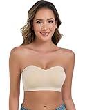 ANGOOL Strapless Bras for Women Wirefree Non-Slip Tube Top Invisible Bralette Seamless Padded Bandeau Bra, Beige, S