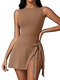 ATTRACO Athletic Wrap Dress Women Tennis Skirt Sets Active Dress Women 2 Piece Outfits Brown
