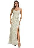 MarsRoad Chiffon Cowl Neck Bridesmaid Dresses for Women Z-Sage Serenity Spaghetti Strap Long Cocktail Dresses for Wedding Guest US14