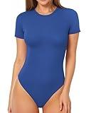 MANGOPOP Women's Round Neck Short Sleeve Basic Bodysuits (Royal Blue, Medium) - Everyday Classic Bodysuit Collection: Soft, Breathable, Stretchy, Comfortable for Women - Versatile Wardrobe Essential