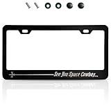 Matte Black License Plate Frame Funny for Anime Fans - See You Space Cowboy Anime License Plate Frame Design (12.2 x 6.3 Inches) Easy to Install, Stainless Steel Holder for US & Canada