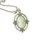 EIAAMRYMITE New 2025 Arrival New Vintage Style Bronze Light Blue Cameo Necklace Katherine Beauty Head Pendant Necklace For Women With For You Accessories Trendy Creative Gift