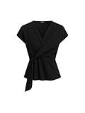 CIDER Women's Wrap Front Tie Tops Elegant Casual Blouse for Summer Black