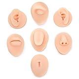 Acshio 7 Pack Silicone Piercing Model, Soft Silicone Flexible Model Body Parts Displays Set, 3D Simulation Body Pierce Tool Kit with Ear Eye Nose Mouth Tongue Navel for Novice Piercer