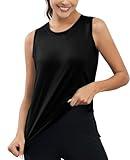 KevaMolly Black Workout Tank Tops for Women UPF50+ Breathable Athletic Running Shirts Sleeveless Tank Yoga Tops with Slit L