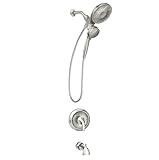Moen 82304SRN Engage Multi-Function Handshower and Rainfall Shower Head Trim Combo with Handle, Tub Spout, Metal Hose and Valve, Brushed Nickel