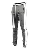 SCREENSHOT-S41700 Mens Hip Hop Premium Slim Fit Comfort Track Pants - Athletic Fitness Fashion Urban Lifestyle Streetwear Bottoms-Grey/White-Medium