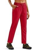 MAGCOMSEN Women Hiking Pants with Pockets Breathable Waterproof Quick Dry Athletic Travel Pants Drawstring Fall Red, L