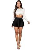Hybrid & Company Womens Stretch Super Short Flared Casual Nylon Ponte Mini Skate Skirt KSK43588 1073T Black S