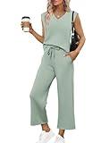 SAMPEEL Beach Vacation Clothes for Women Summer 2 Piece Casual Travel Airport Outfits Trending Matching Sets Women Clothing Sage Green XL