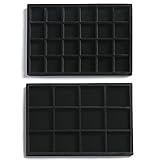 Frebeauty Stackable Velvet Jewelry Organizer Trays for Drawers Inserts Jewelry Storage Tray Display Case, Stud Earrings Bracelets Necklace Rings Accessories Trays for Women (Set of 2 Black)