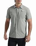 Pioneer Camp Men Fishing Shirts with Zipper Pocket UPF 50+ Lightweight Casual Short Sleeve Button Down Shirts for Men Hiking Grey Green