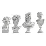 ASUNFO 4 Pcs Mini Greek Statue Greek Mythology Figurines Miniature Greek Bust Statue Resin Sculptures for Home Office Decor David Venus Apollo