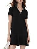 Flygo Womens Polo Dress Collared Short Sleeve Ruffle Golf Tennis T Shirt Sports Workout Mini Summer Dresses Tunic Pique(Black-L)