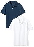 Amazon Essentials Boys' Short-Sleeve School Uniform Pique Polo Shirts, Pack of 2, Navy/White, Small