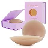 Herlight Nipple Covers for Women – Reusable Sticky, Adhesive Silicone Nipple Covers, Seamless Invisible Washable Design with Travel Box Caramel