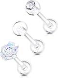 OUFER 3PCS Clear Piercing Retainers for Surgery, Bioflex Helix Piercing Jewelry Retainer, Tragus Cartilage Plastic Piercing Jewelry for Work
