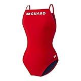 Speedo Women's Standard Guard Swimsuit One Piece, Cross Back Red, 32