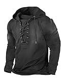 Beotyshow Mens Distressed Tactical Hoodies Cotton Long Sleeve Pullover Sweatshirts Rotro Outdoor Sports Athletic Lace Up Tops Black