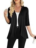 Yincro Women's Casual 3/4 Sleeve Cardigan Lightweight Soft Open Front Cardigans (Black, L)