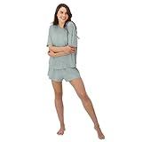Hanes Women's Originals 2 Piece Lounge, Comfywear Supersoft Boxy T-Shirt & Sleep Shorts Loungewear Set, Soft Celadon/Soft Celadon, Large