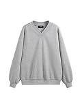 CIDER Oversized Long Sleeve V-Neck Sweatshirt Casual Loose Fit Top Grey