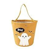 Secarond Halloween Trick or Treat Bags - Orange Black Ghost Candy Buckets Tote Bags for Halloween Parties