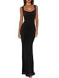 REORIA Women's Summer Cowl Neck Mesh Sleeveless Tank Dress Sexy Double Lined Bodycon Maxi Long Dresses Black Small