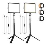 NiceVeedi LED Photography Lighting Kit, 2-Pack 8” Portable Video Light with Adjustable Tripod Stand, 2800K-6500K Dimmable Softlight Studio Light for Zoom, Game Streaming, YouTube