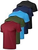 HovSiyla 5 Pack Workout Shirts for Men Athletic Running Gym Quick Dry Short Sleeve Performance Moisture Wicking T Shirt Black/Navy Blue/Azure/Burgundy/Army Green-M