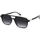 SOJOS Retro Aviator Sunglasses for Women Men,Trendy Rectangle Womens Mens Shades Sun Glasses SJ2202 Black Frame Grey Lens