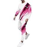 daily deals of the day prime today only sweat suits for men set 8 piece Men's Casual Active Tracksuits Sports Line Print Pullover Crewneck Sweatshirts Athletic Jogging 2 Piece Outfits Hot Pink 2X