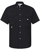 Alimens & Gentle Short Sleeve Fishing Shirt Wicking Fabric Sun Protection Casual Button Down Shirts Black