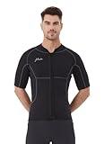Hevto Men Wetsuits Tops 2mm Neoprene Jacket with Pocket Short Sleeve Surfing Kayak SUP Jet Ski Wet Suit for Water Sports (Tops Short, M)