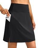 SANTINY 18" Skorts for Women 3 Pockets High Waist Long Athletic Tennis Skirt Golf Skort for Casual Summer Travel (Black_XL)
