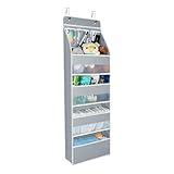 Univivi 5-Shelf Fabric Door Storage Over Door Hanging Organizer with 4 Large Pockets and 3 Small PVC Pockets Nursery Closet Cabinet Wall Mount Hanging Storage Organizers (Grey)