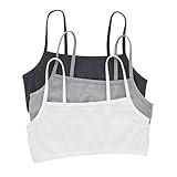 Hanes Womens Cropped Bralette, Breathable Pullover Bra, Crop Top, Solid Or Assorted, 3-pack Bra, Sky Grey Heather/Concrete Heather/White, Large US
