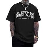 Wedsadl Christian Jesus Shirts for Men Religious God Yahweh Faith Shirt Bible Verse Vintage Oversized Graphic Tees Cotton Top(Black,L)