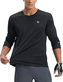 baleaf Men's Mountain Bike Shirts Long Sleeve Loose-fit Cycling Jersey Zipper Pocket UPF 50+ Workout Athletic Running Black L