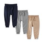 Burt's Bees Baby Knit Pants, Baby Sweatpants, 100% Organic Cotton Infant Bottoms, Midnight Joggers 3pk, 0-3 Months